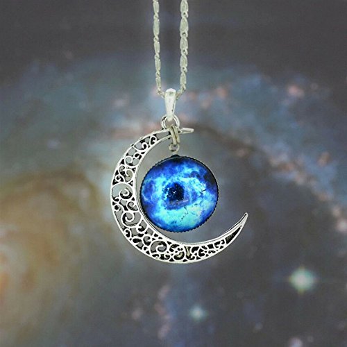 Luvalti 44Galaxy and Crescent Cosmic Moon Pendant Necklace